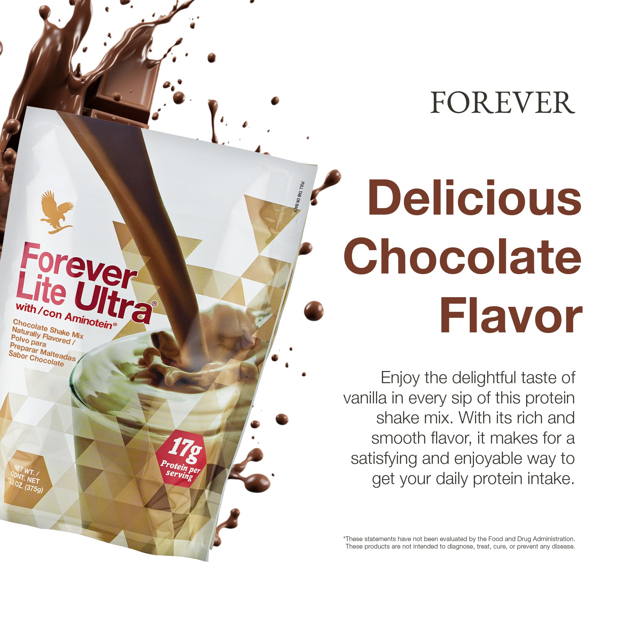 Forever Living Lite Ultra Chocolate shake glass depicts a satisfying, gluten-free drink.