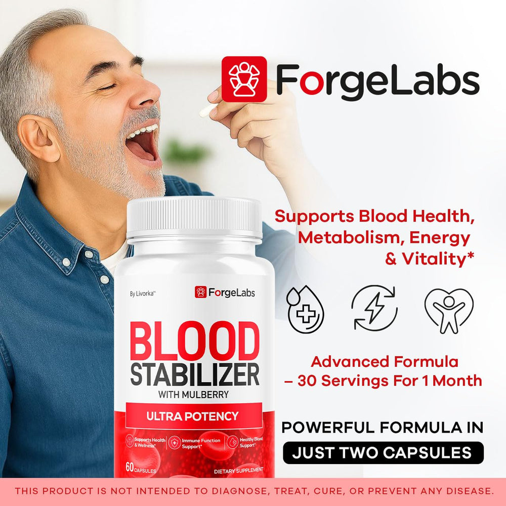 Forge Labs Blood Stabilizer bottle shown for home use