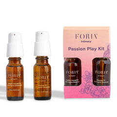 Foria Passion Play Kit Awaken Oil pump bottle shows quick-absorption texture.