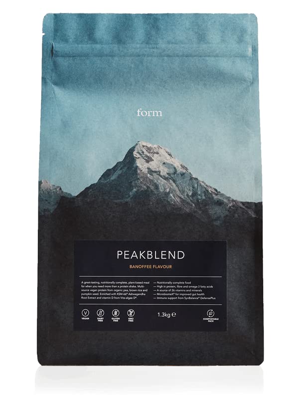Form Peakblend chocolate peanut canister shown for convenient vegan meal replacement