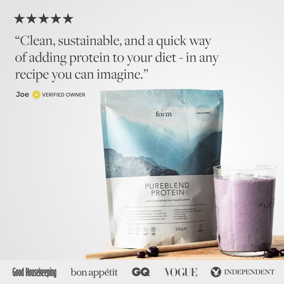 Form Pureblend Protein powder dispenser showing easy 32g servings