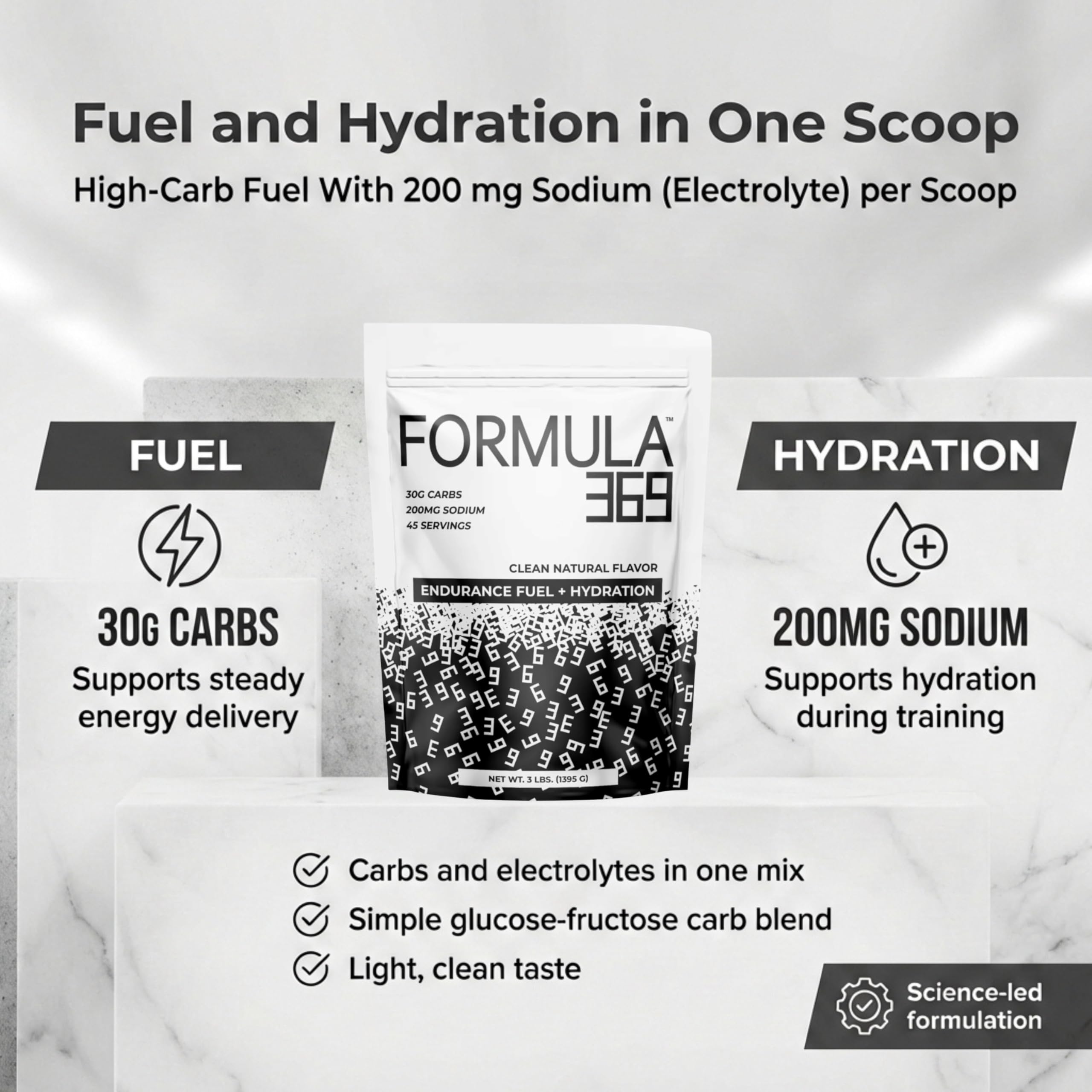 Formula 369 scoop with powder for precise fueling portions