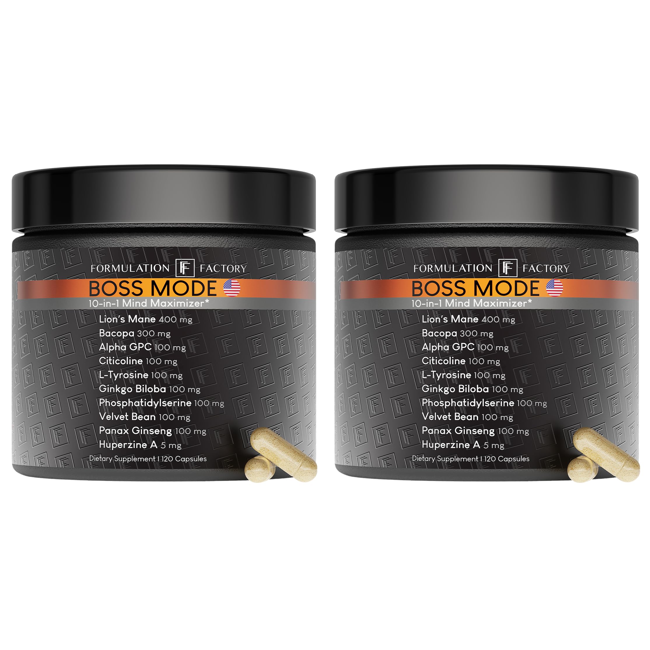 Formulation Factory BOSS Mode bottle with capsules for focused energy at work