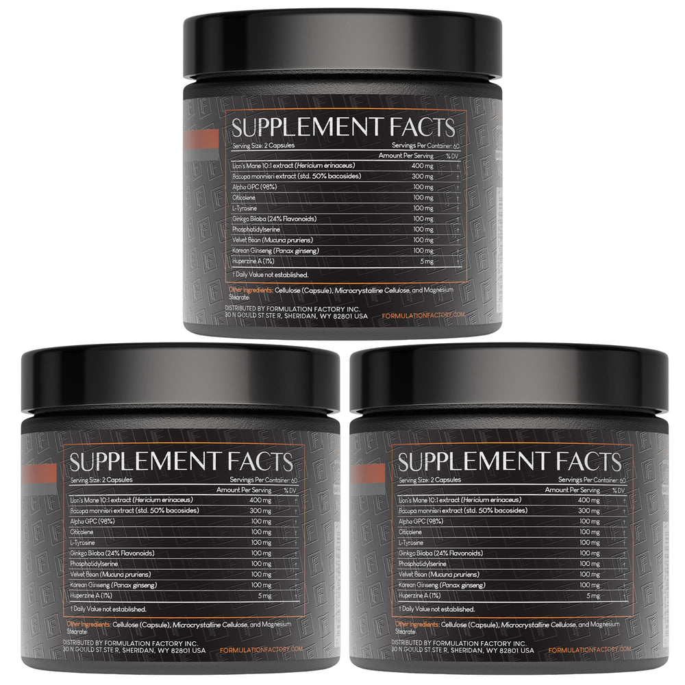 Formulation Factory Boss Mode capsules close-up suggests sustained memory support.