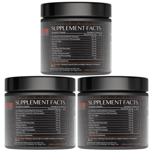 Formulation Factory Boss Mode capsules close-up suggests sustained memory support.