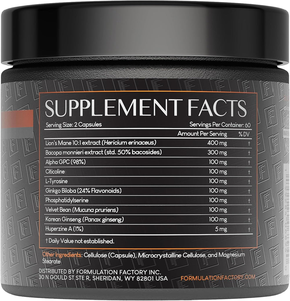Formulation Factory BOSS Mode capsules shown for memory and concentration support