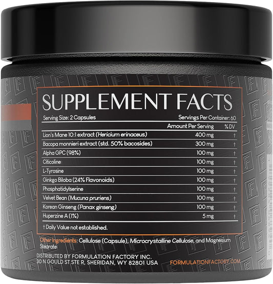Formulation Factory BOSS Mode capsules shown for memory and concentration support