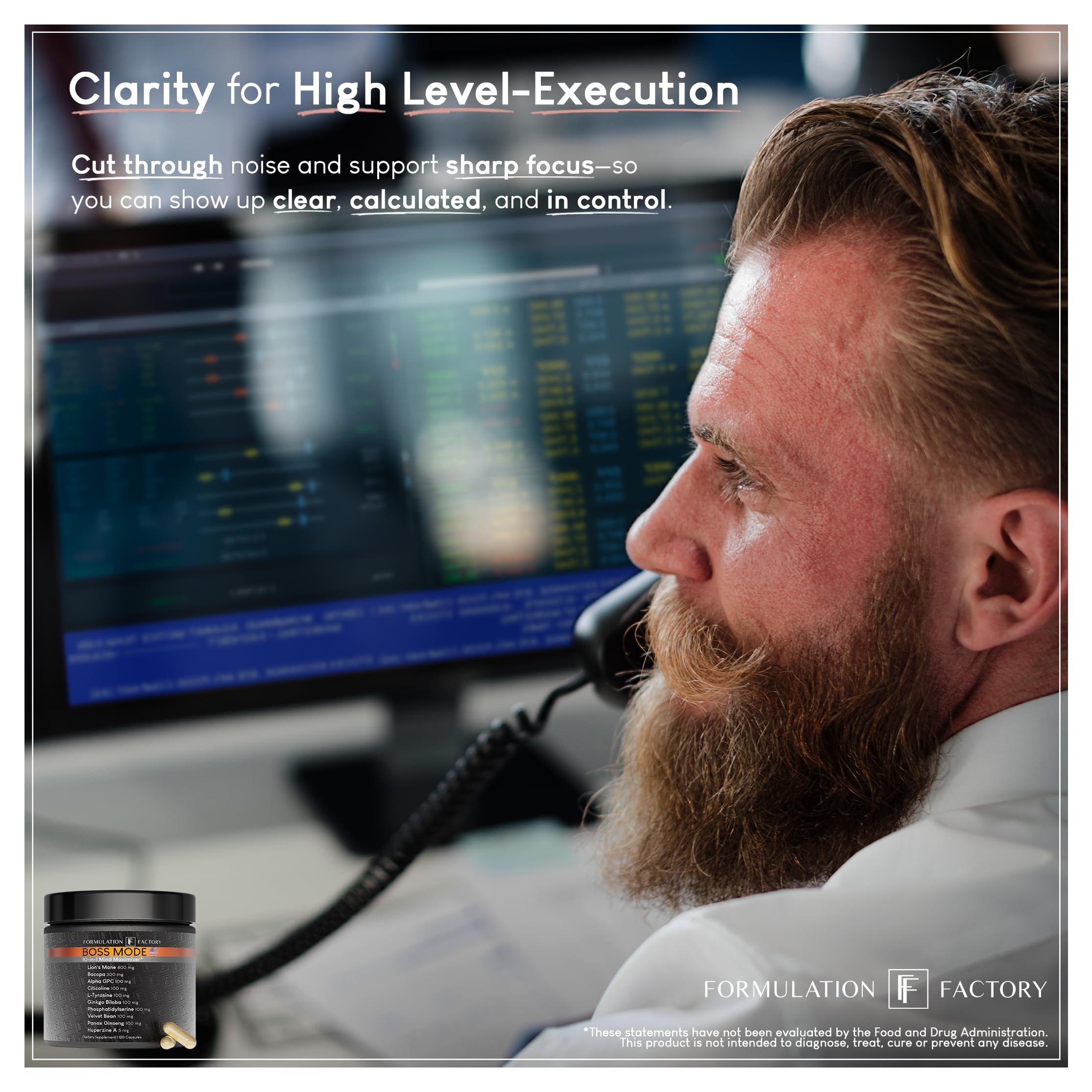 Formulation Factory Boss Mode on desk implies focus during work.