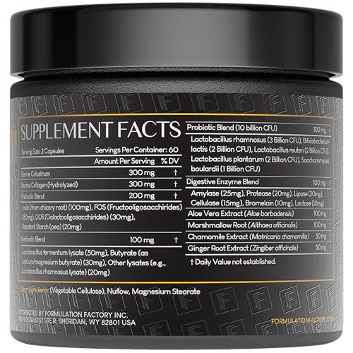 Formulation Factory Gut Intellect capsules closeup highlighting high-potency enzymes for digestion