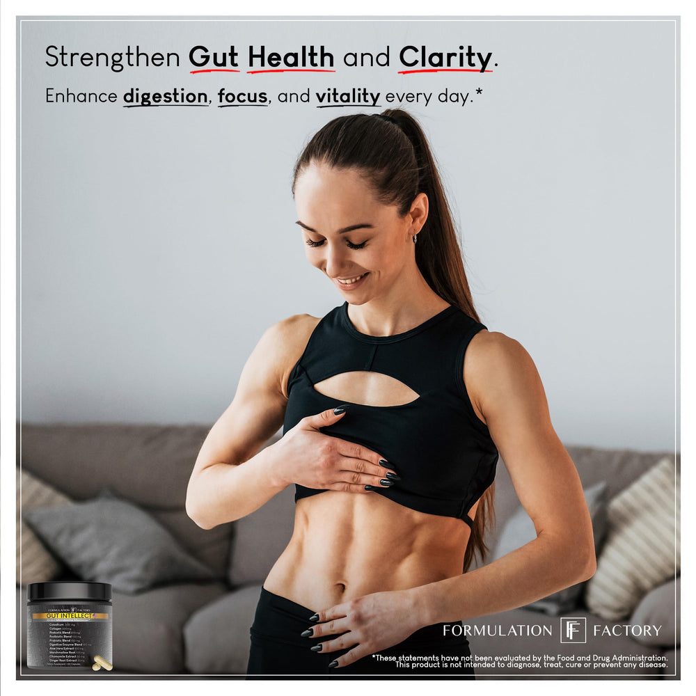 Formulation Factory Gut Intellect digestive enzyme matrix image suggesting efficient breakdown of nutrients