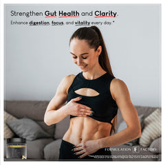 Formulation Factory Gut Intellect prebiotic blend to feed healthy bacteria.