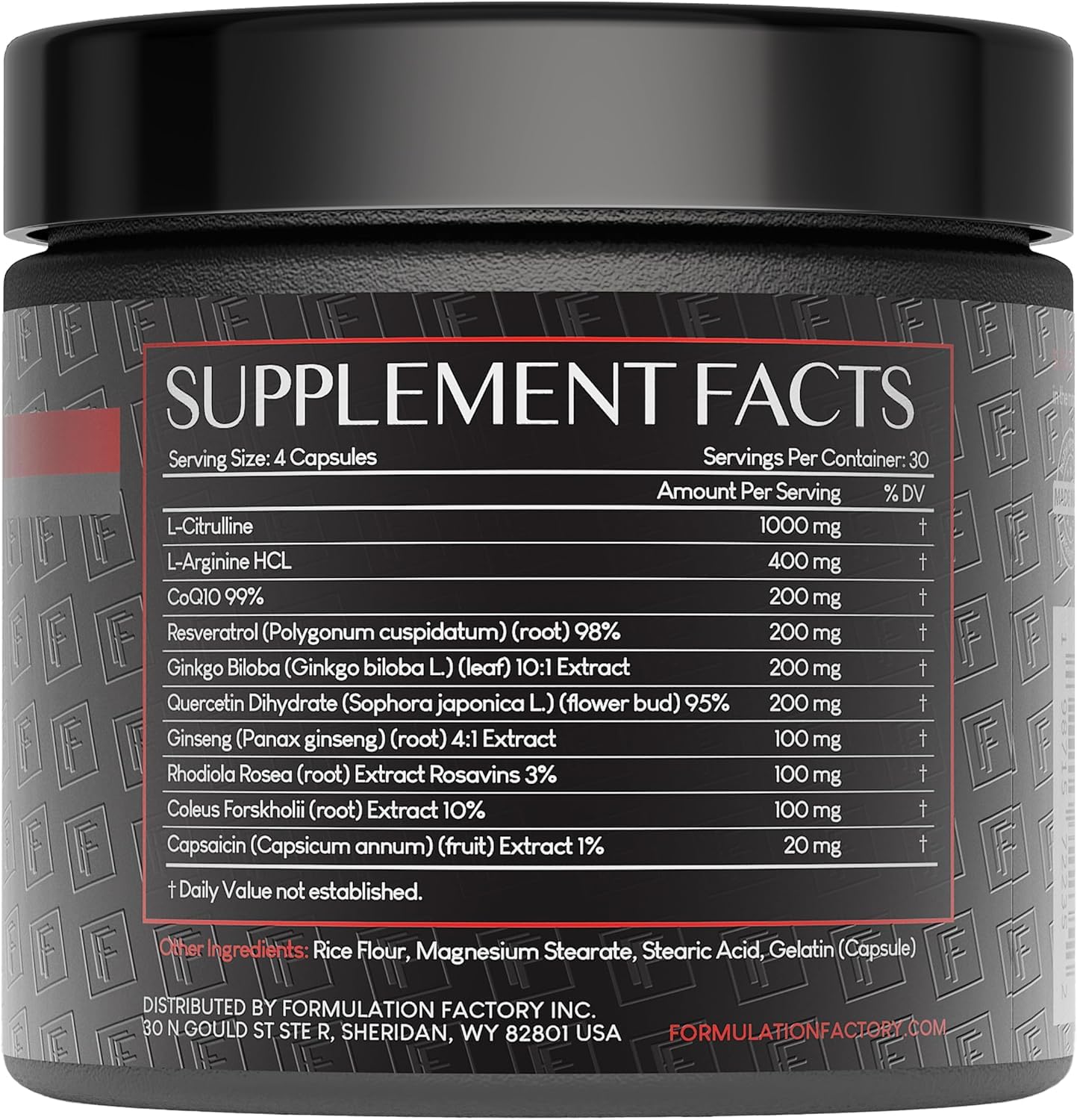 Formulation Factory Heart of Steel bottle back listing ingredients and benefits
