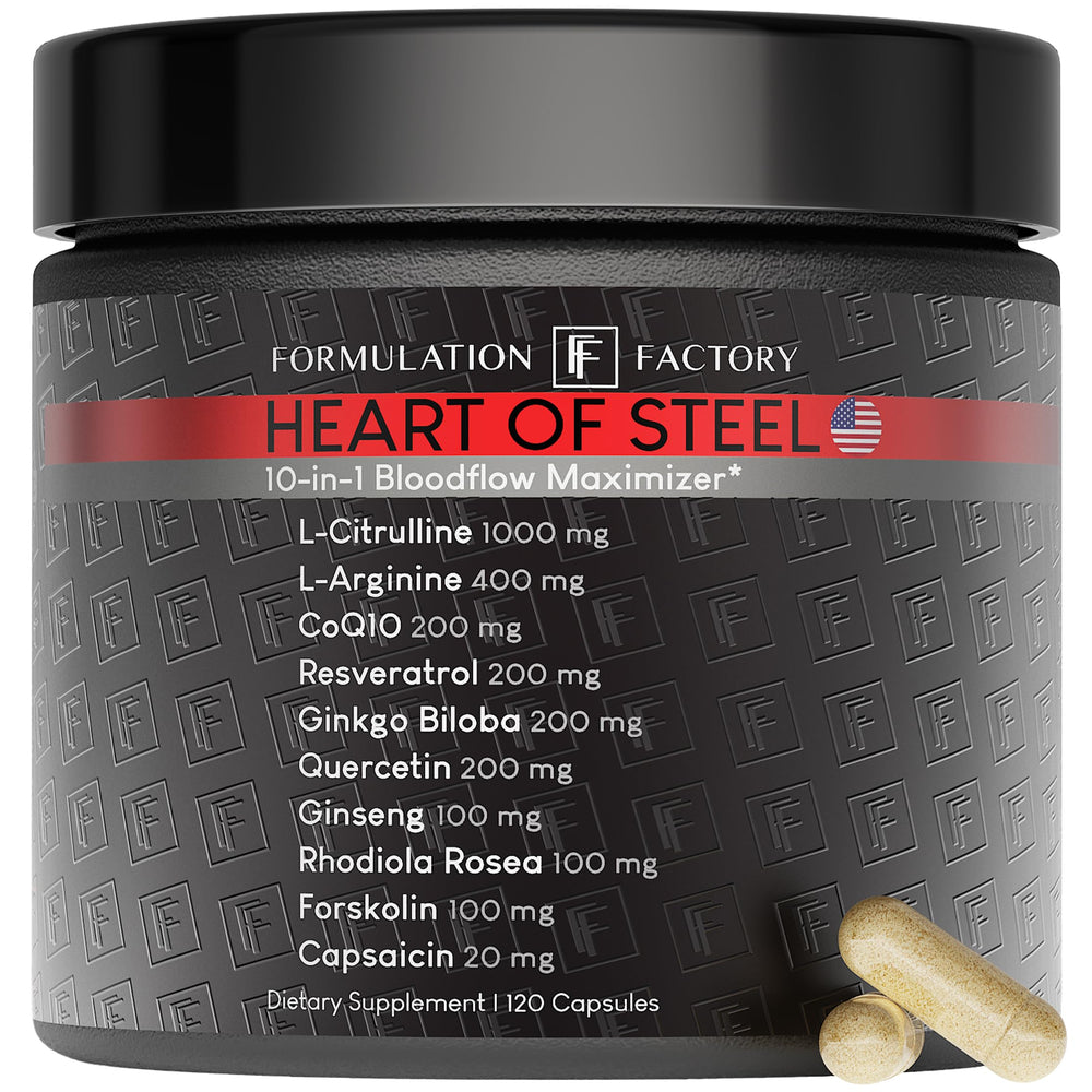 Formulation Factory Heart of Steel bottle front view with nitric oxide support