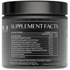 Formulation Factory ingredients graphic featuring shilajit, tongkat ali, saw palmetto for a thoughtful blend.