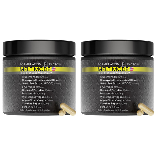 Formulation Factory Melt Mode bottle front, daily energy and support for busy days.