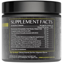 Formulation Factory Melt Mode label close-up highlighting clear ingredients for appetite control