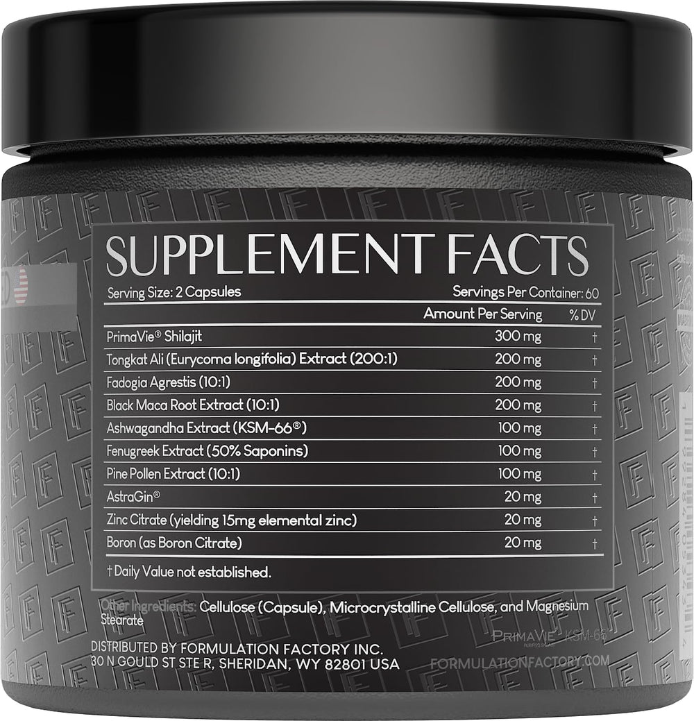 Formulation Factory PrimaVie Shilajit capsules close-up for energy support