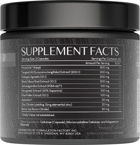 Formulation Factory PrimaVie Shilajit capsules close-up for energy support
