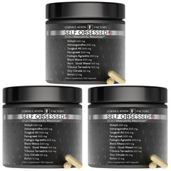 Formulation Factory Self Obsessed bottle front shows a 360-capsule supply for sustained vitality.