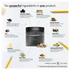 Formulation Factory box packaging with bold branding and supplement facts.