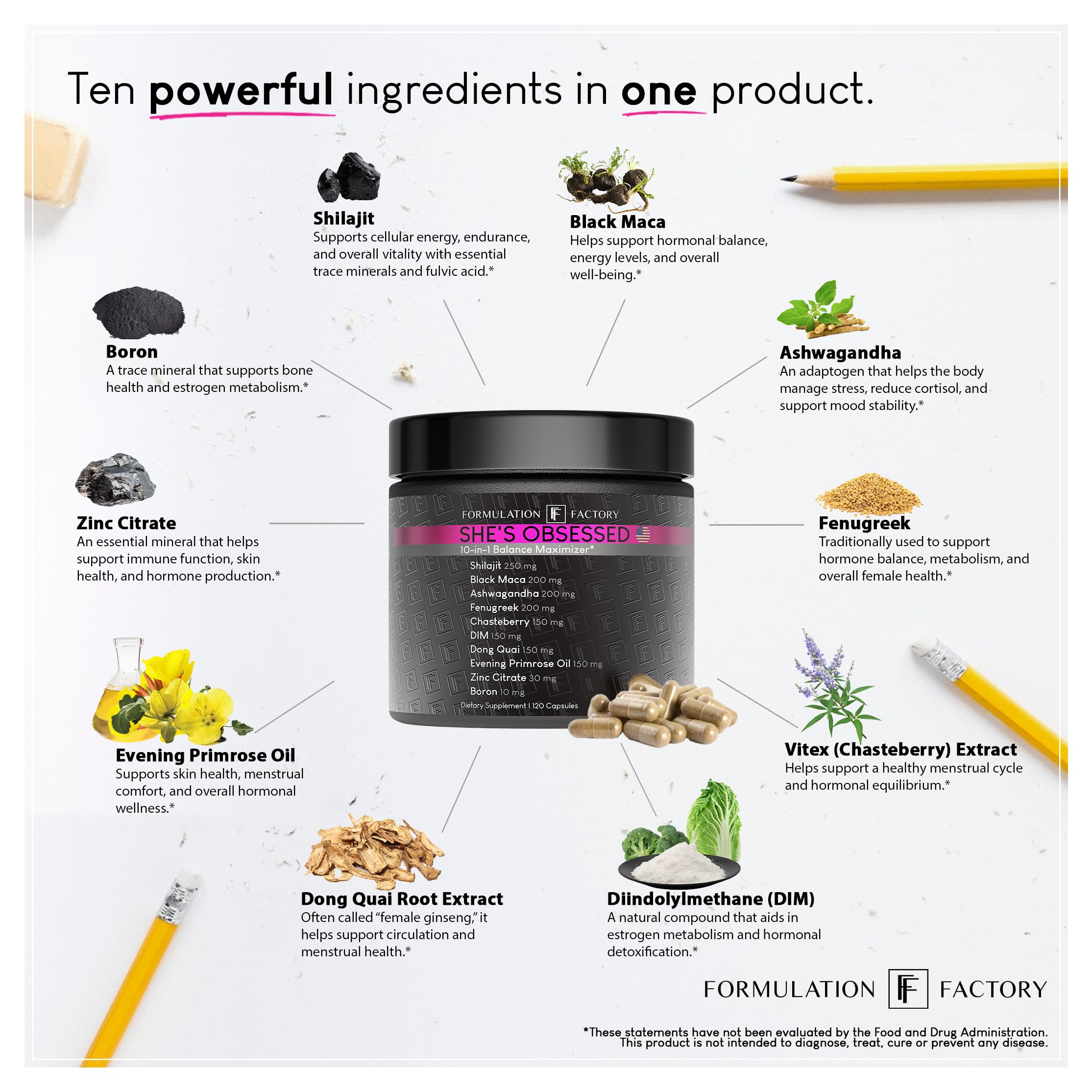 Label detail shows 10-in-1 formula for balance and vitality