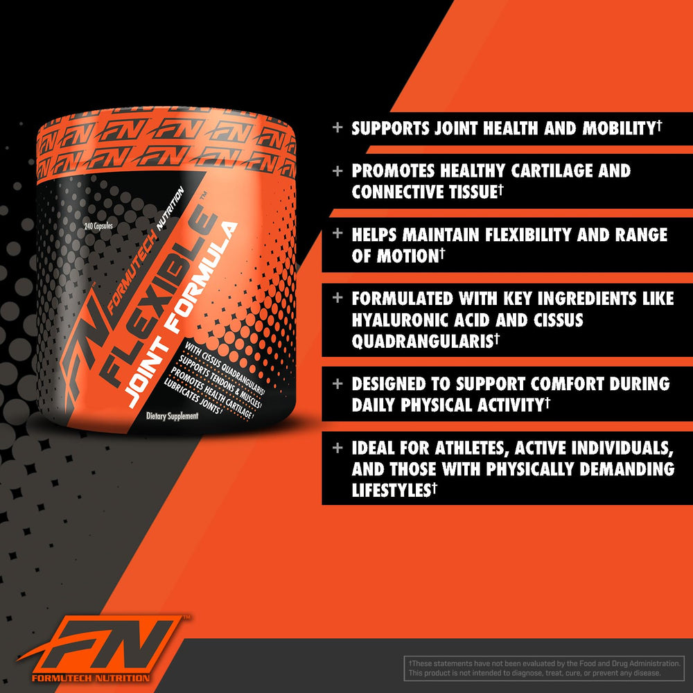 Formutech Flexible Joint Formula label close-up highlighting key ingredients.