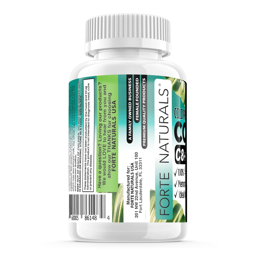 FORTE NATURALS Coconut Oil Softgels pouring shot suggests easy daily intake