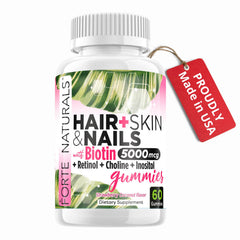 FORTE NATURALS Hair Growth Biotin Gummies bottle supports hair health and shine.