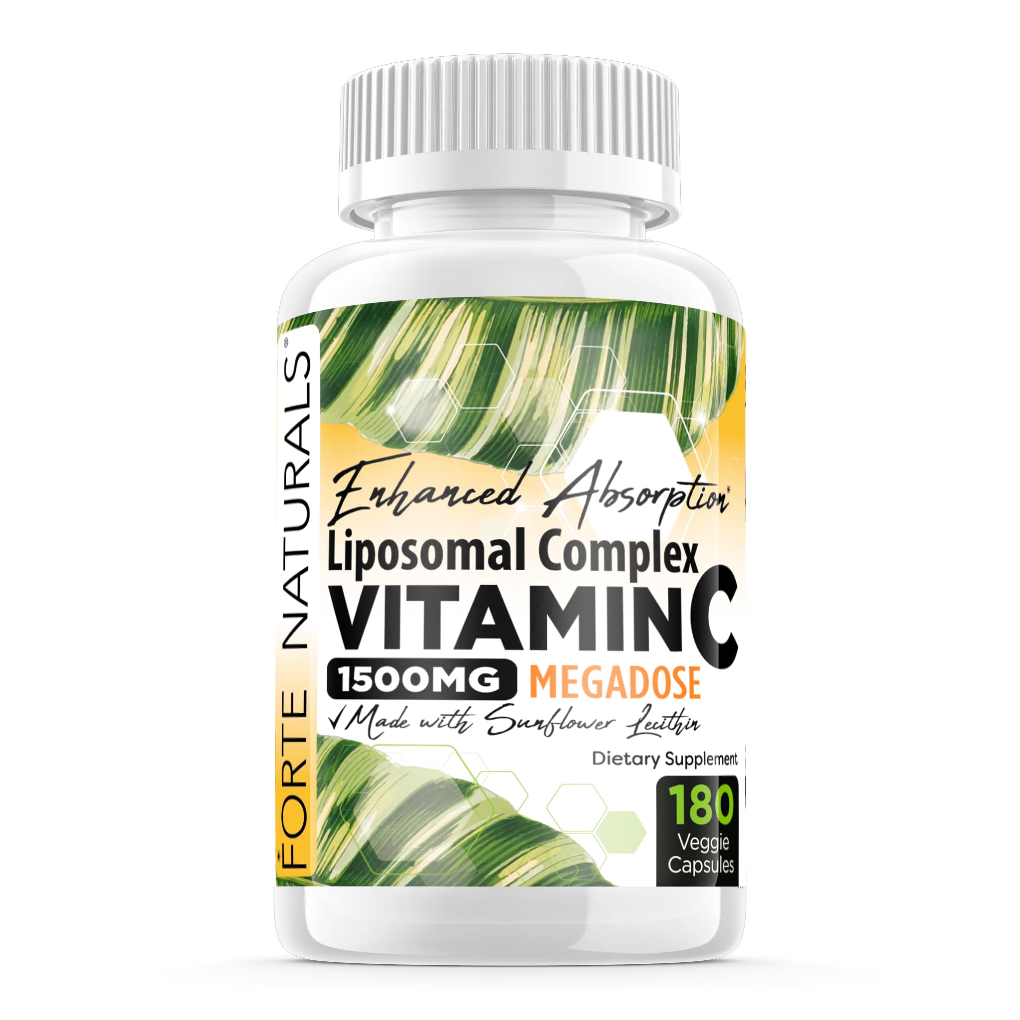 FORTE NATURALS Vitamin C 1500mg liposomal bottle front for easy daily dosing