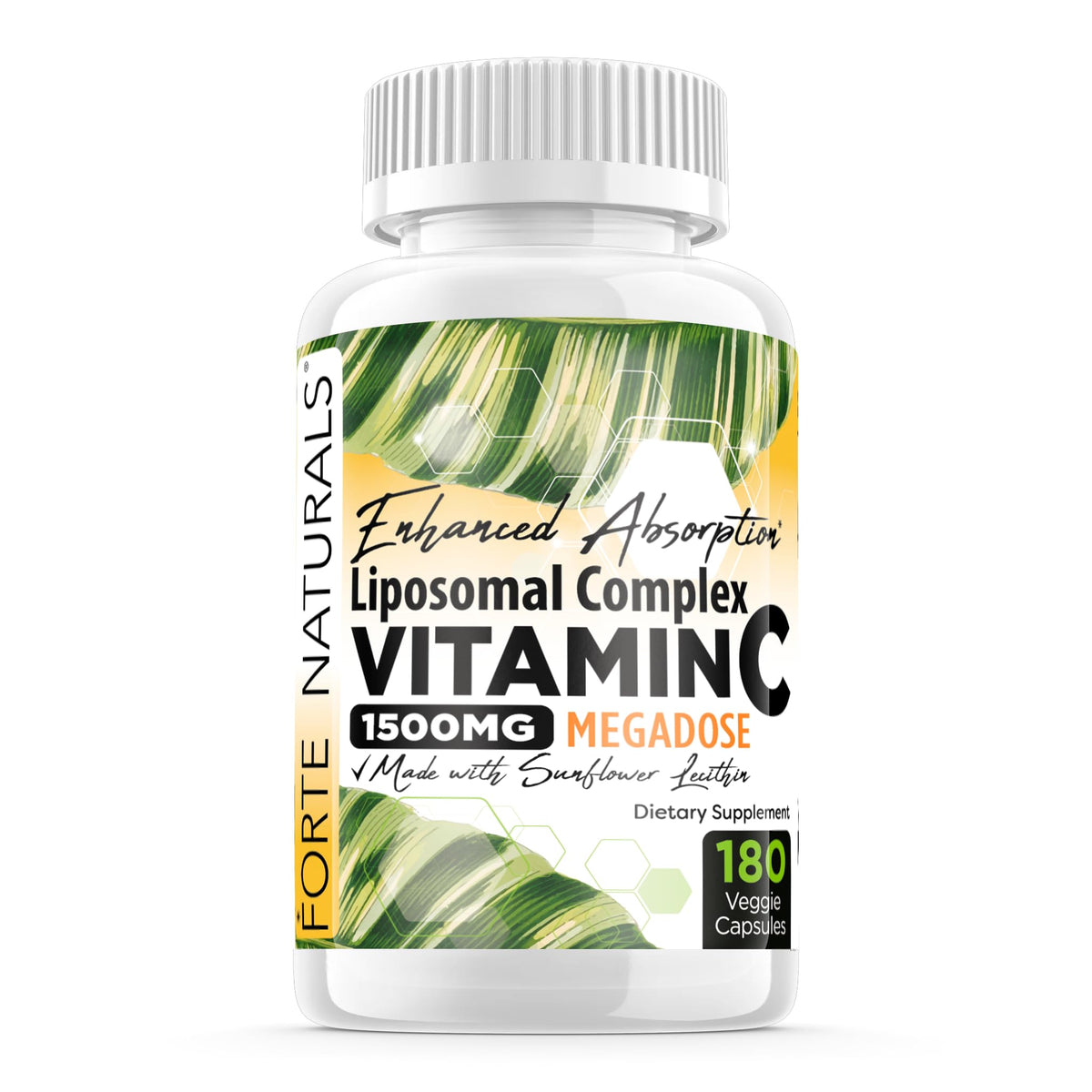 FORTE NATURALS Vitamin C 1500mg liposomal bottle front for easy daily dosing