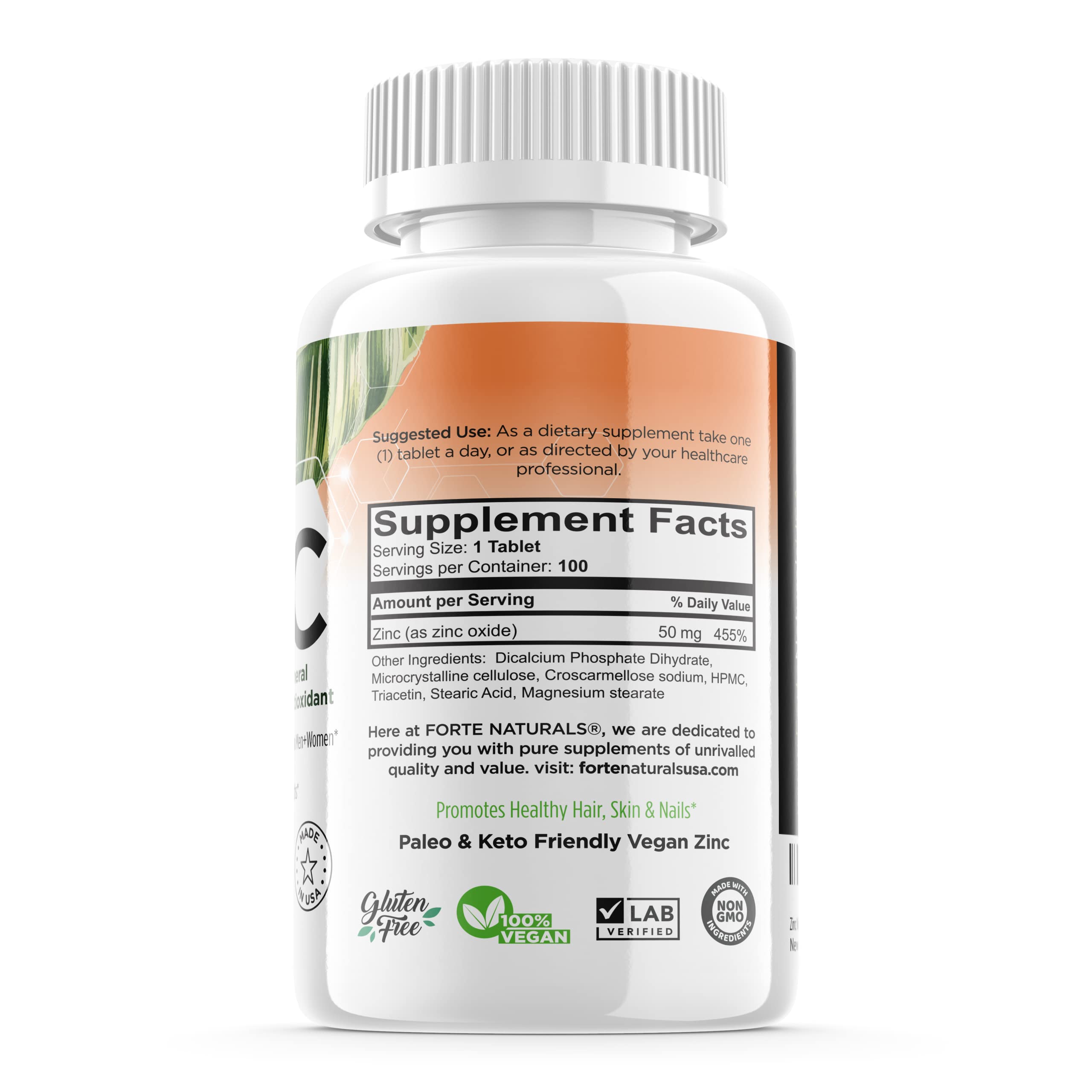 FORTE NATURALS zinc 50mg tablets for easy daily use.