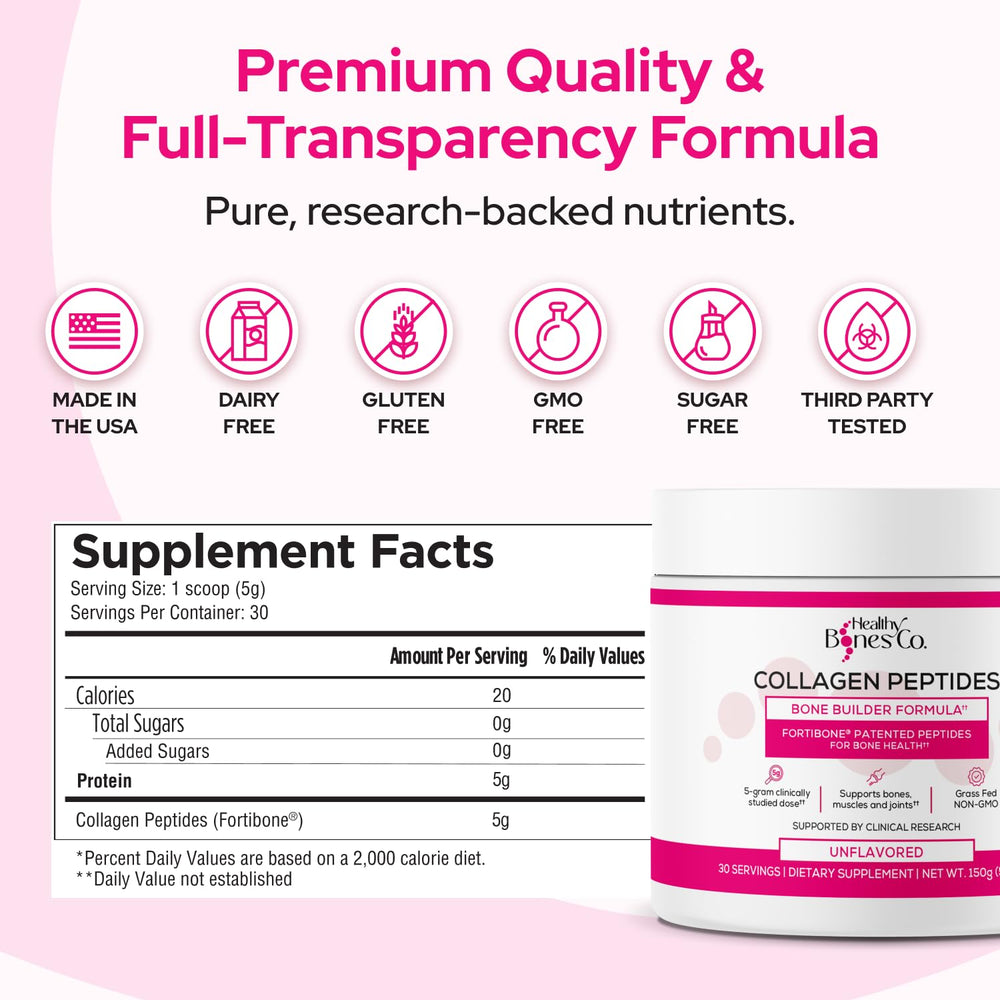 Fortibone gluten-free and dairy-free label highlights clean ingredients.