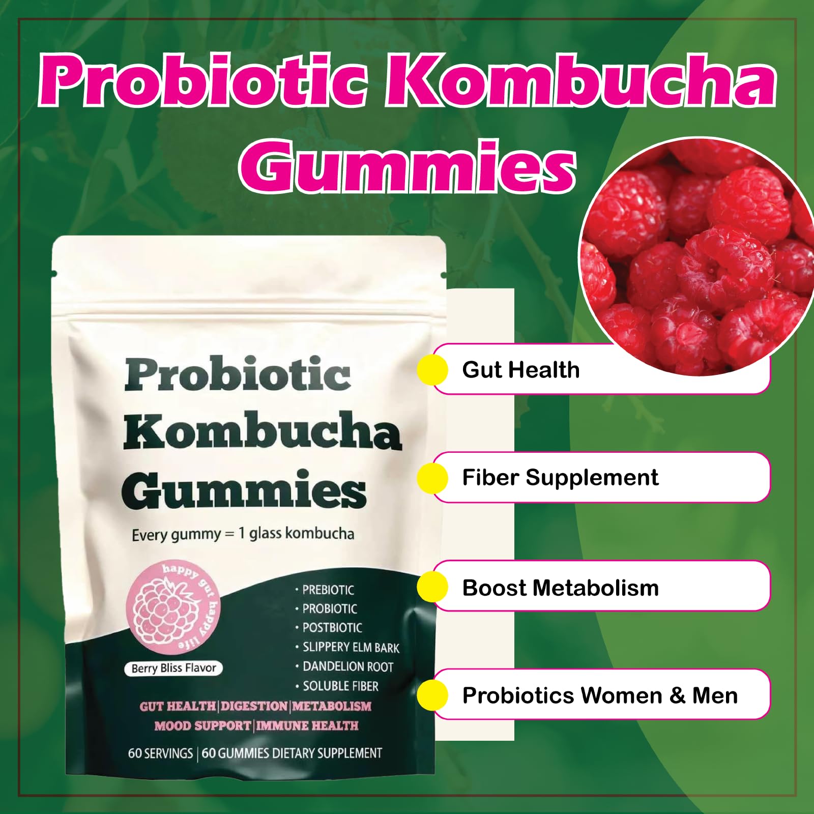 FORTIRISE kombucha gummy close-up highlighting chewy texture and flavor
