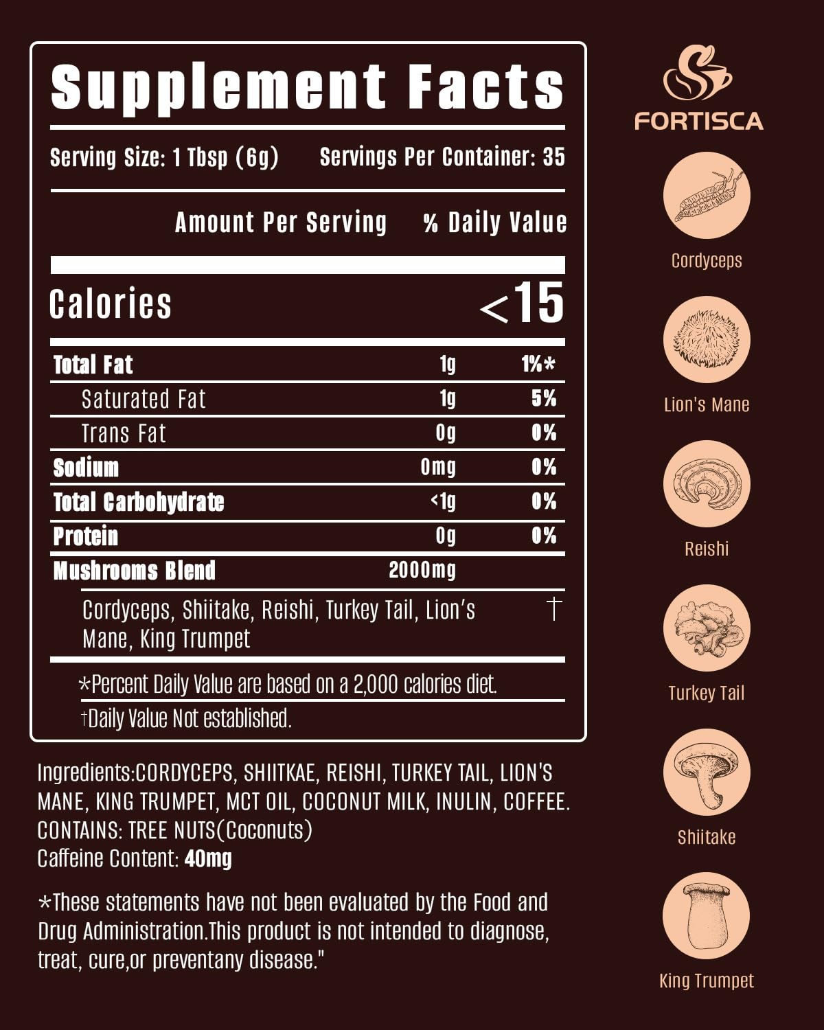 FORTISCA Mushroom Coffee with Lions Mane for sharper focus in a glass