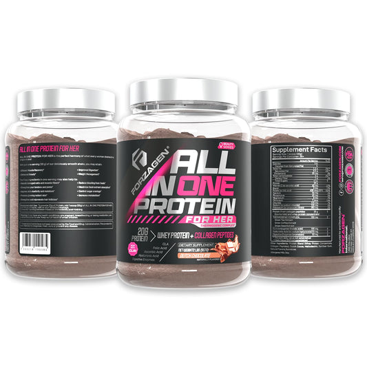 Forzagen All in One Protein for Her scoop close-up demonstrates easy mixing and quick protein delivery.