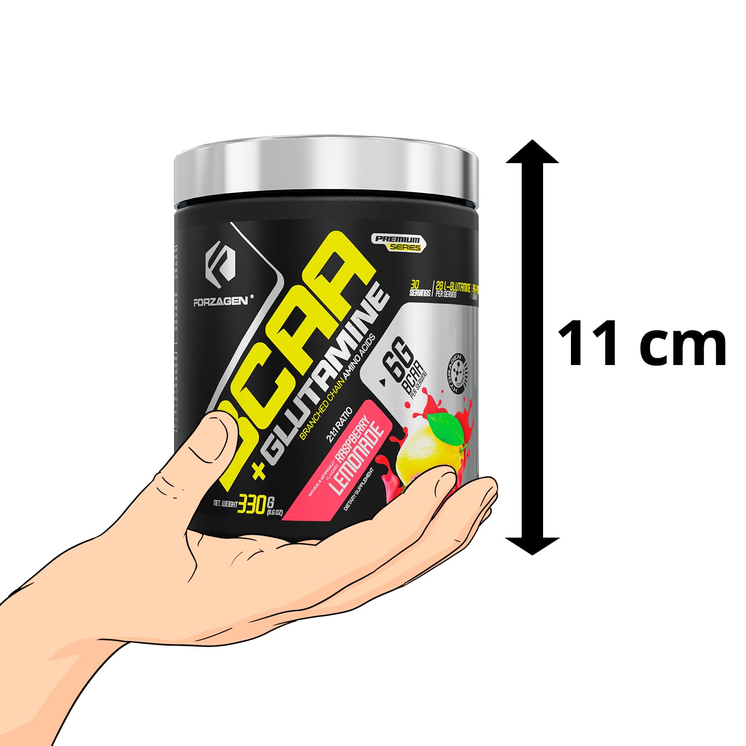 Forzagen BCAAs label close-up with nutrition facts.