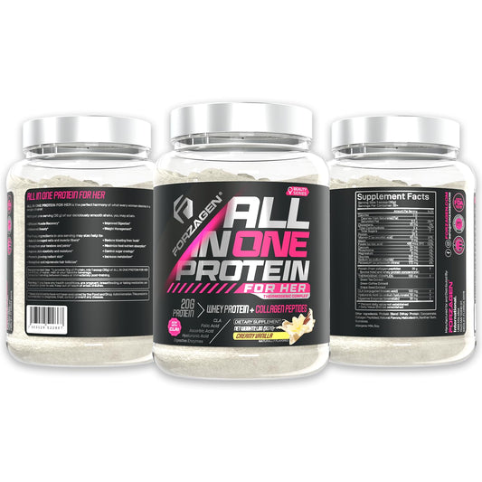 Forzagen collagen-whey blend bottle showcases peptides for joint comfort and skin hydration
