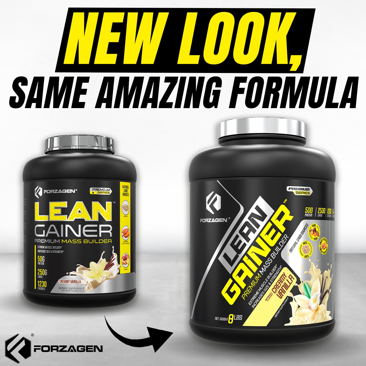 Forzagen Lean Gainer ingredients plate featuring oats and yams