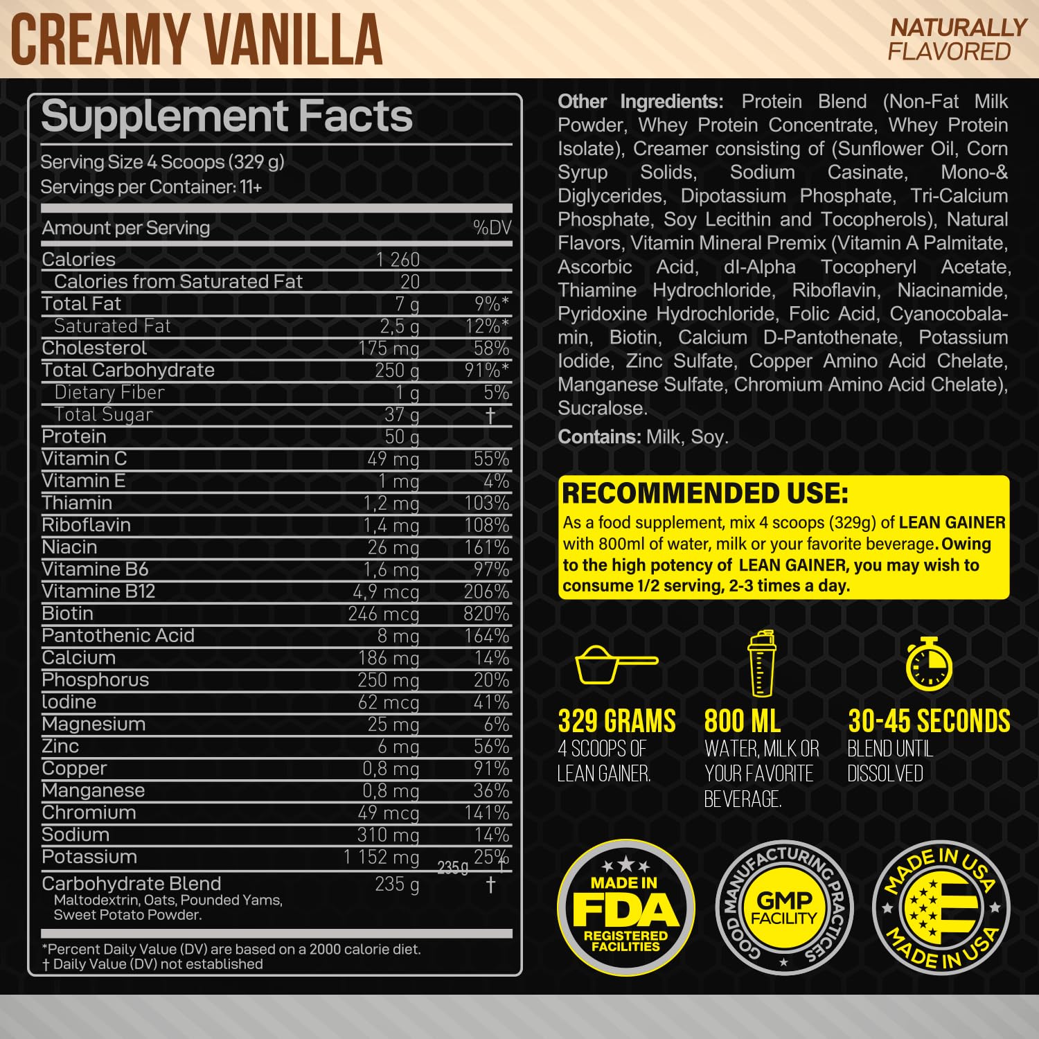 Forzagen Lean Gainer label closeup emphasizing high-calorie formula