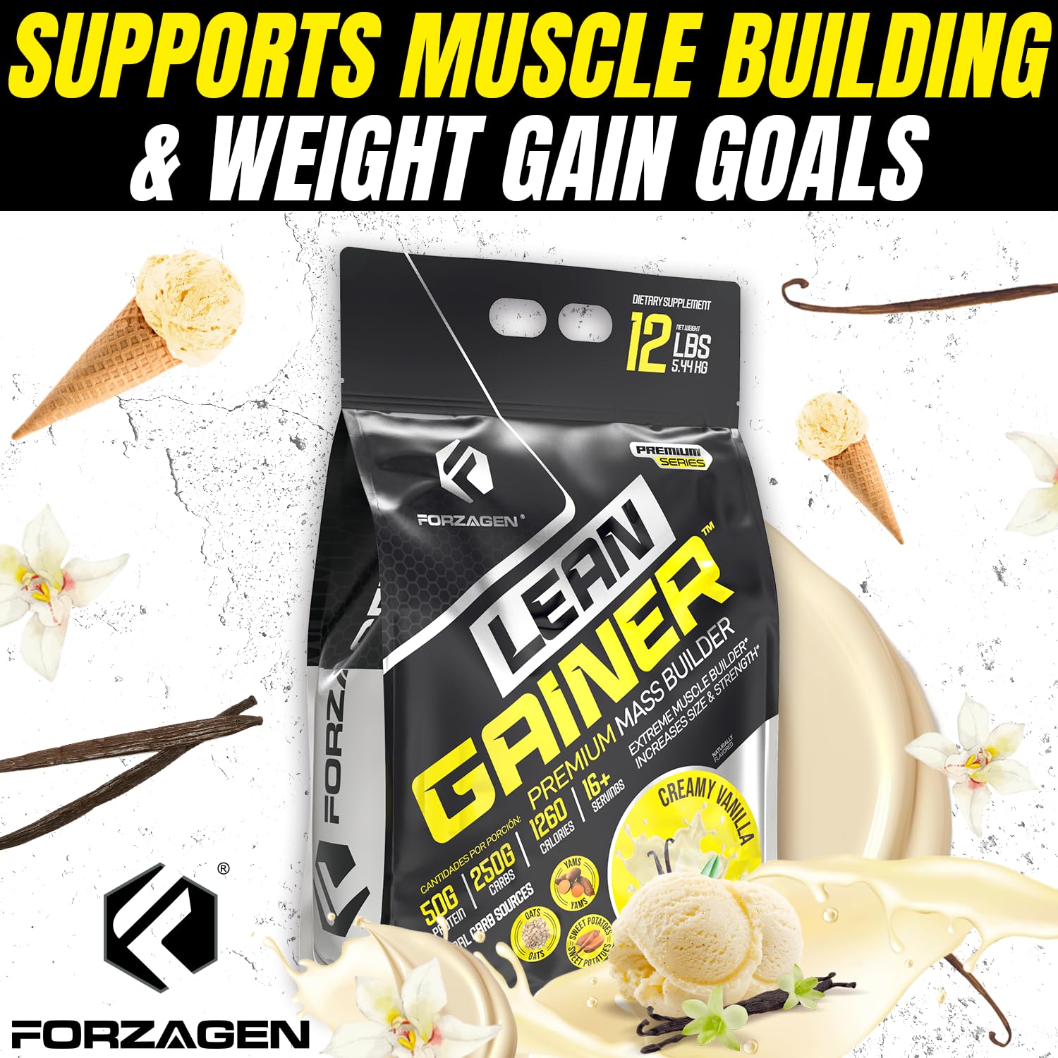 Forzagen Lean Gainer Premium ingredients oats yams highlight natural fueling options