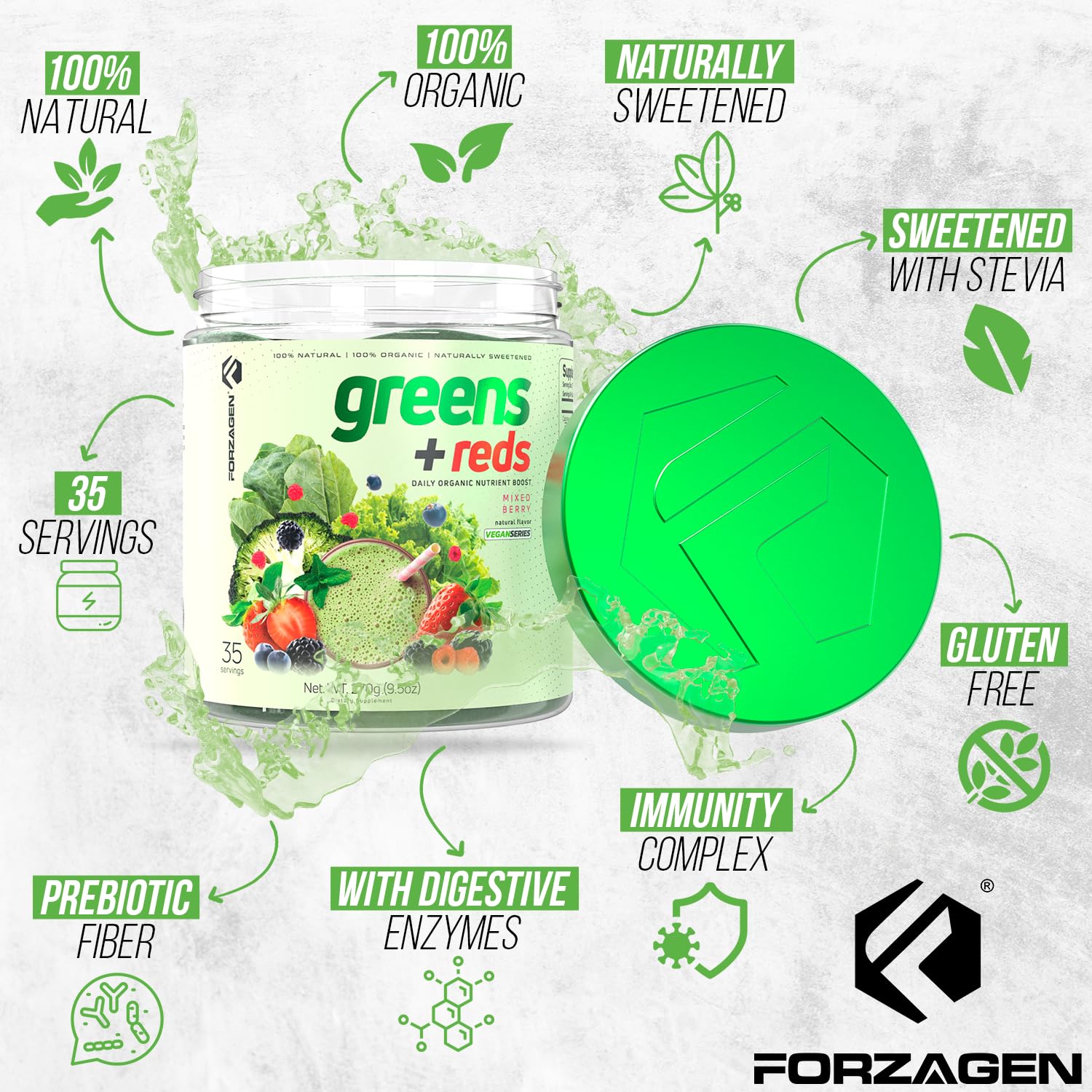 Forzagen label closeup emphasizes organic certification and transparent ingredients.