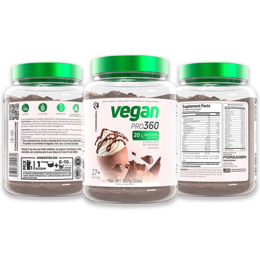 Forzagen Vegan Protein 360 front label shows dairy-free formula for clean eating.