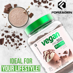 Forzagen Vegan Protein 360 serving spoon beside bag aids quick measurement.
