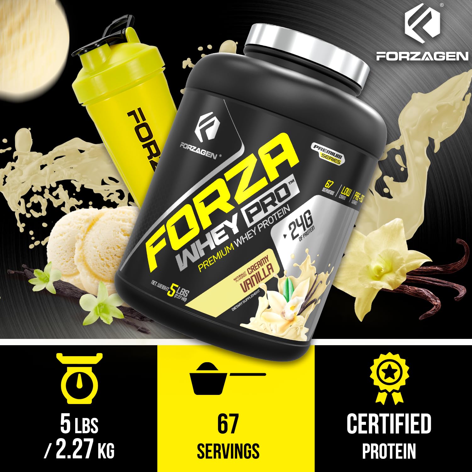 Forzagen Whey PRO no added sugar icon highlighting clean nutrition