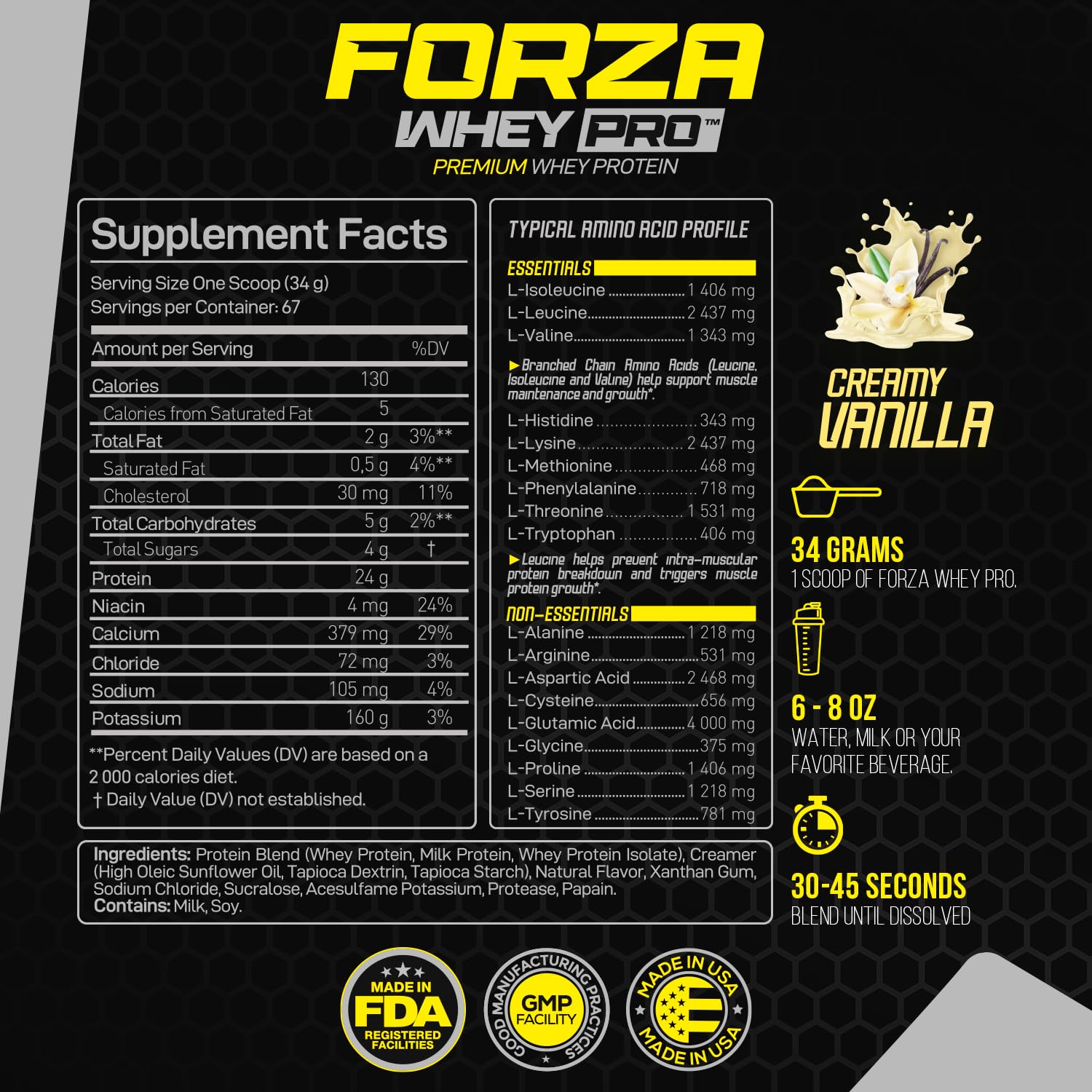 Forzagen Whey PRO shake in glass emphasizing creamy vanilla flavor