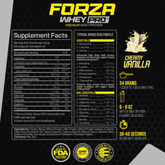 Forzagen Whey PRO shake in glass emphasizing creamy vanilla flavor
