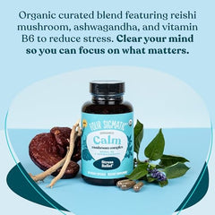Four Sigmatic Calm Capsules featuring organic reishi mushroom emphasizing calm mood support.