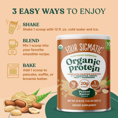Four Sigmatic protein powder close-up texture highlighting creamy, smooth consistency.