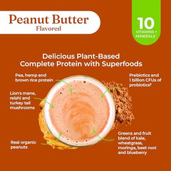 Four Sigmatic PB Banana smoothie with protein powder showing creamy peanut butter flavor.