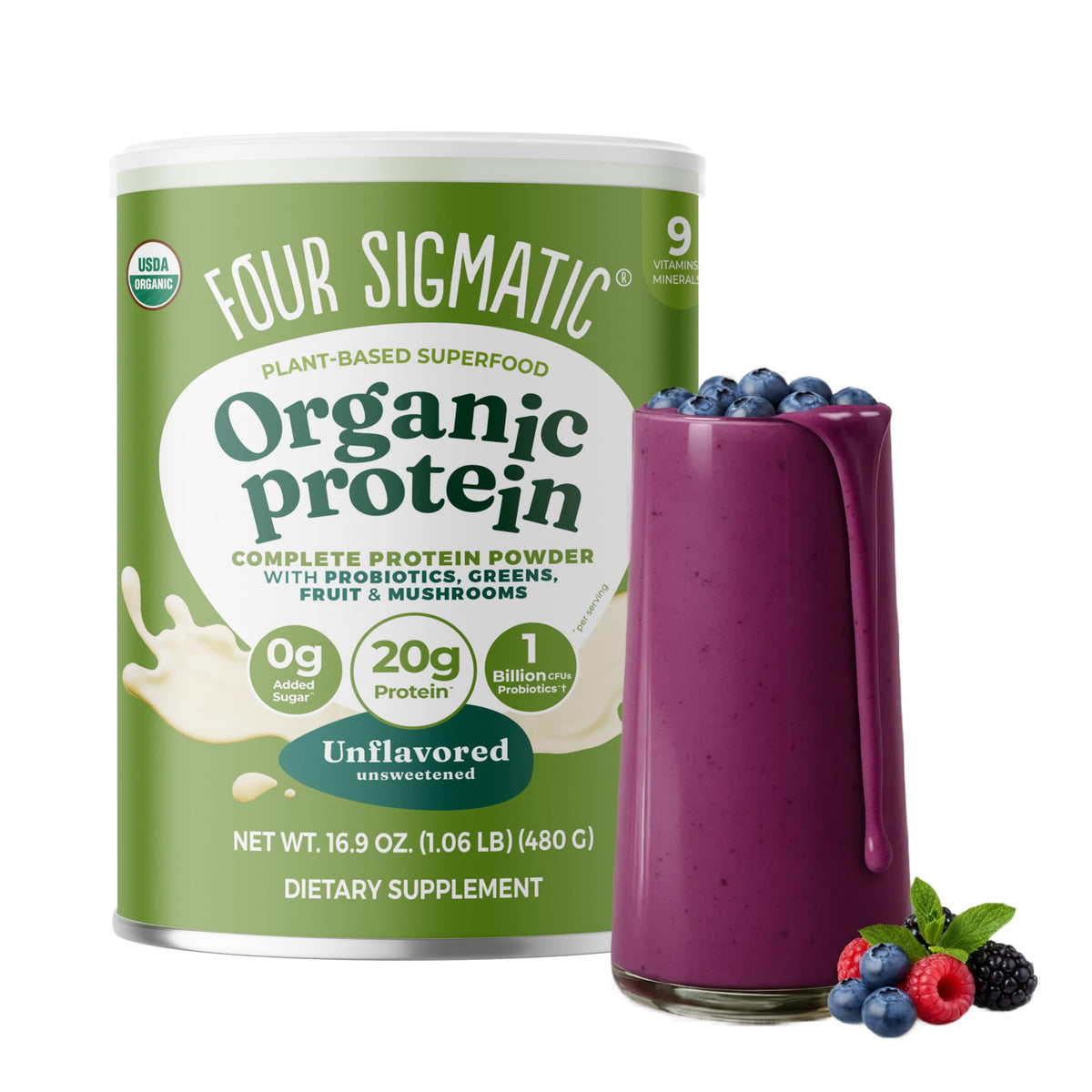 Four Sigmatic Organic Protein Powder unflavored bag for smoothies and shakes
